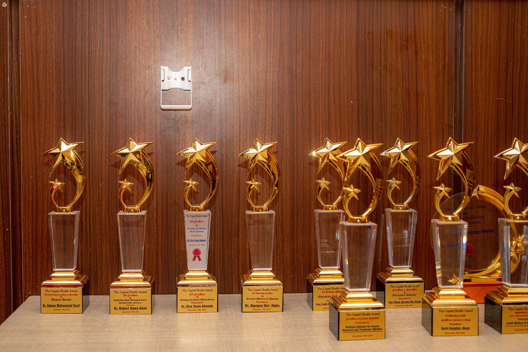 Capital Health Awards trophies displayed before the presentation ceremony